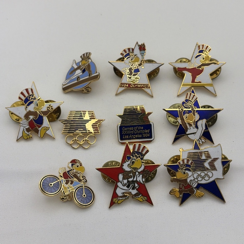 Lot Of 10 1984 Los Angeles Olympics Sam The Eagle Mascot Logo Lapel Hat Pins S1